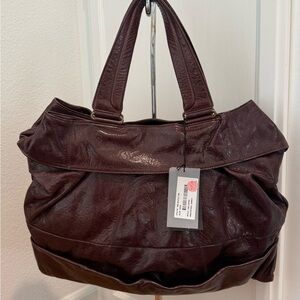 Leather Satchel Handbag in Deep Brown